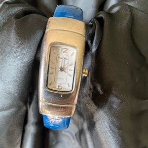 Magna Cuff Bracelet Watch with Blue Leather